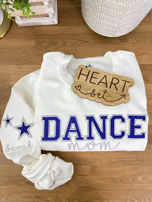 Personalized Embroidered Dance Mom Sweatshirt | Custom Team Crewneck | Dance Mom Bow Shirt | with Kids Name on Sleeve | Dance Shirt