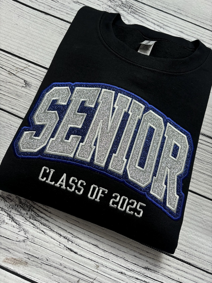 Senior Class of 2025 Sweatshirt, Glitter, Embroidered High School Sweatshirt, Glitter, Varsity , Applique, Embroidered Crewneck