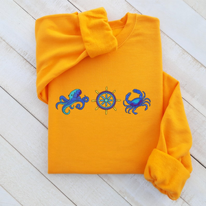 Custom Ocean Embroidered Sweatshirt & Hoodie, Starfish, Seahorse, Octopus, Ocean Animal Design, Beach Theme Clothing Gift for Sea Lovers!