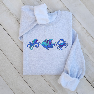 Custom Ocean Embroidered Sweatshirt & Hoodie, Starfish, Seahorse, Octopus, Ocean Animal Design, Beach Theme Clothing Gift for Sea Lovers!