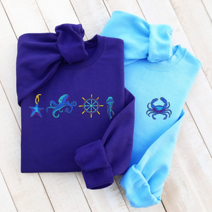 Custom Ocean Embroidered Sweatshirt & Hoodie, Starfish, Seahorse, Octopus, Ocean Animal Design, Beach Theme Clothing Gift for Sea Lovers!