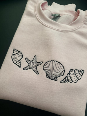 Seashell Embroidered Sweatshirt, Trendy, Beach Lover, Nature, Cute, Simple, gift