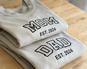 Personalized Embroidered Sweatshirt, New Mom And Dad Gift, Custom Embroidered Crewneck, Mom And Dad Est. Sweatshirt