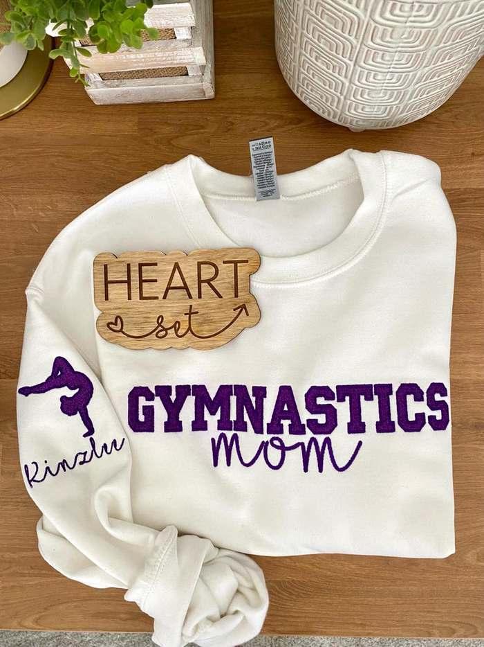 Personalized Embroidered Gymnastics Mom Sweatshirt | Custom Gymnastic Crewneck | Gymnast Shirt | Name on Sleeve | Gymnastic Shirt