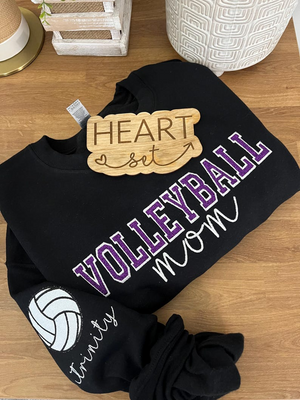 Personalized Embroidered Volleyball Mom Sweatshirt | Custom Team Crewneck | Volleyball Shirt | with Kids Name on Sleeve | Volleyball Mom