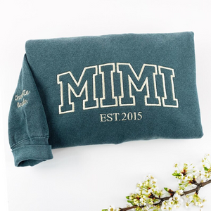 Embroidered Mimi Sweatshirt, Custom Grandma Sweatshirt With Grandkids Name On Sleeve, Birthday Gift for Grandma, New Grandma Comfort Colors®