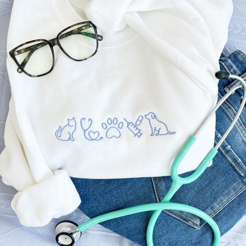 Veterinarian Icons Embroidered Crewneck Sweatshirt | Vet School Crewneck | Animal Lover | Pet Doctor Gift | Veterinarian Gift