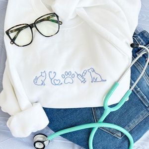 Veterinarian Icons Embroidered Crewneck Sweatshirt | Vet School Crewneck | Animal Lover | Pet Doctor Gift | Veterinarian Gift