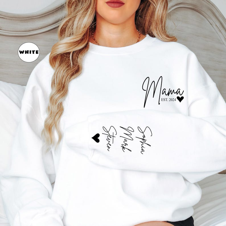 Custom Mama Sweatshirt With Kids Names On Sleeve, Personalized New Mom Hoodie, Pregnancy Announcement Outfit, Cute New Mama Clothing Gifts