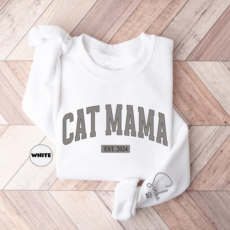 Custom Cat Mama Sweatshirt, Personalized Cat Mom Hoodie, Cat Owner Outfit With Pets Names On Sleeve, Cat Lover Clothing, Mothers Day Gifts