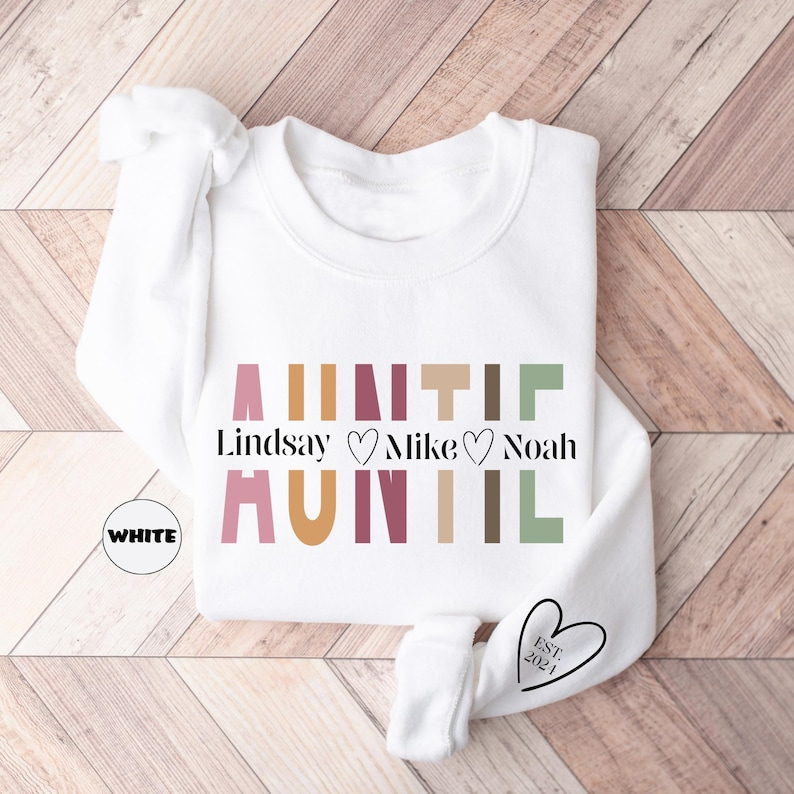 Custom Auntie Sweatshirt, Personalized Aunt Hoodie With Nephew Niece Names, Pregnancy Announcement Outfit, New Aunt Clothing, Auntie Gifts