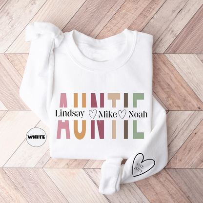 Custom Auntie Sweatshirt, Personalized Aunt Hoodie With Nephew Niece Names, Pregnancy Announcement Outfit, New Aunt Clothing, Auntie Gifts
