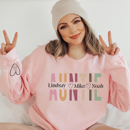 Custom Auntie Sweatshirt, Personalized Aunt Hoodie With Nephew Niece Names, Pregnancy Announcement Outfit, New Aunt Clothing, Auntie Gifts