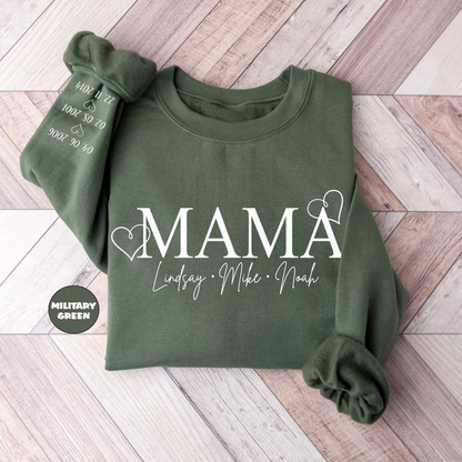 Custom Mama Sweatshirt With Kids Names, Custom Mom Hoodie With Birth Dates On Sleeve, Mommy Outfit, Cute Momma Clothing, Mama Birthday Gifts