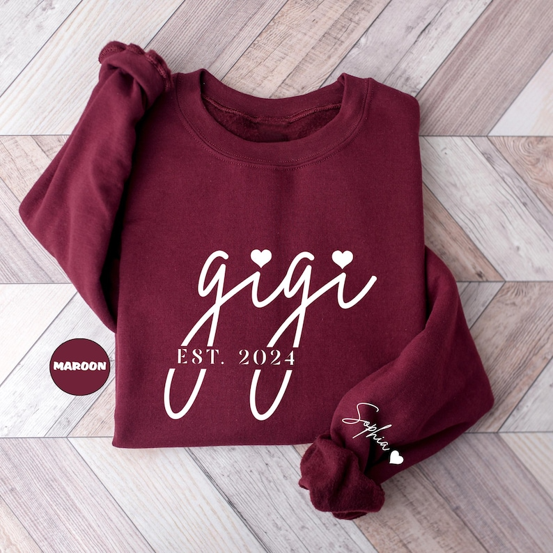 Custom Gigi Sweatshirt With Grandkids Names On Sleeve, Personalized New Grandma Hoodie, Pregnancy Reveal Granny Outfit, Grammy Clothing Gift