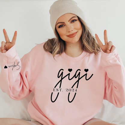 Custom Gigi Sweatshirt With Grandkids Names On Sleeve, Personalized New Grandma Hoodie, Pregnancy Reveal Granny Outfit, Grammy Clothing Gift