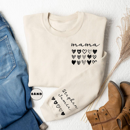 Personalized Mama Sweatshirt, Custom Mom Hoodie With Names On Sleeve, Pregnancy Announcement Momma Outfit, New Mommy Clothing, Birthday Gift