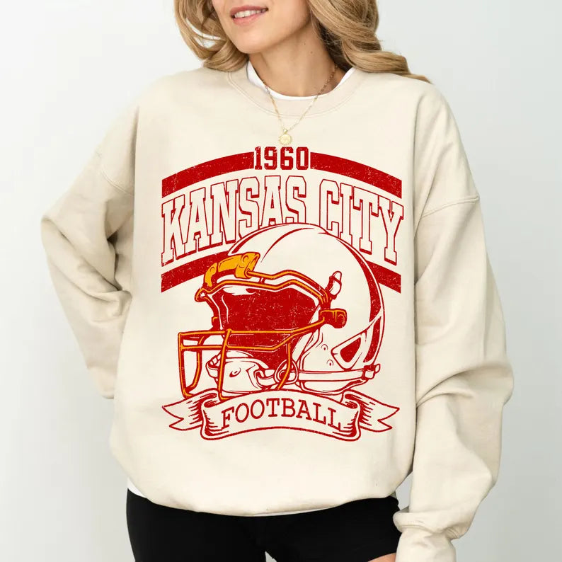 Vintage 90s Style Kansas City Football Sweatshirt, Game Day Shirt, Kansas City Team Football Shirt, Sunday Kansas City, Kansas City Football