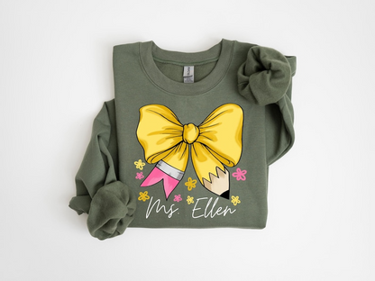 Coquette Teacher Shirt, Coquette Pencil Bow Shirt, Trendy Back to School Tee, Elementary Teacher Appreciation Gift,Custom Teacher Sweatshirt