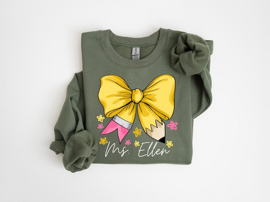 Coquette Teacher Shirt, Coquette Pencil Bow Shirt, Trendy Back to School Tee, Elementary Teacher Appreciation Gift,Custom Teacher Sweatshirt