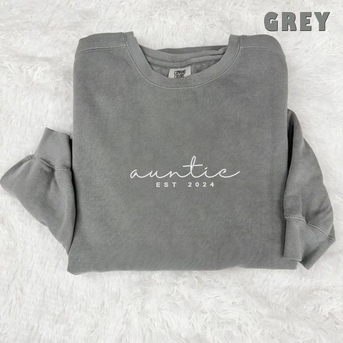 Embroidered Custom Auntie Est Sweatshirt, New Aunt Shirt Sweater