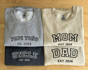 Personalized Embroidered Sweatshirt, New Mom And Dad Gift, Custom Embroidered Crewneck, Mom And Dad Est. Sweatshirt