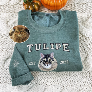 Pet Embroidered Sweatshirt Using Photo, Custom Dog Shirt, Embroidered Cat Crewneck, Gift For Pet Owner, Personalized Pet Gift, Dog Mom Gift