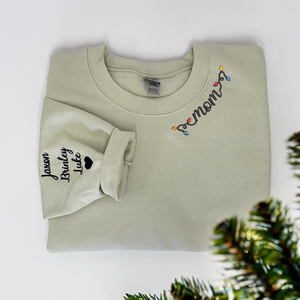 Custom Mama Sweatshirt, Mama Christmas Light Embroidered Shirt, Momma Sweatshirt, Personalized Mama Hoodie with Kid Name