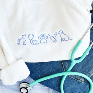 Veterinarian Icons Embroidered Crewneck Sweatshirt | Vet School Crewneck | Animal Lover | Pet Doctor Gift | Veterinarian Gift