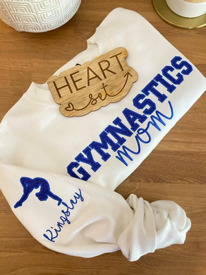 Personalized Embroidered Gymnastics Mom Sweatshirt | Custom Gymnastic Crewneck | Gymnast Shirt | Name on Sleeve | Gymnastic Shirt