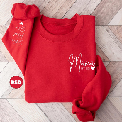 Custom Mama Sweatshirt With Kids Names On Sleeve, Personalized New Mom Hoodie, Pregnancy Announcement Outfit, Cute New Mama Clothing Gifts