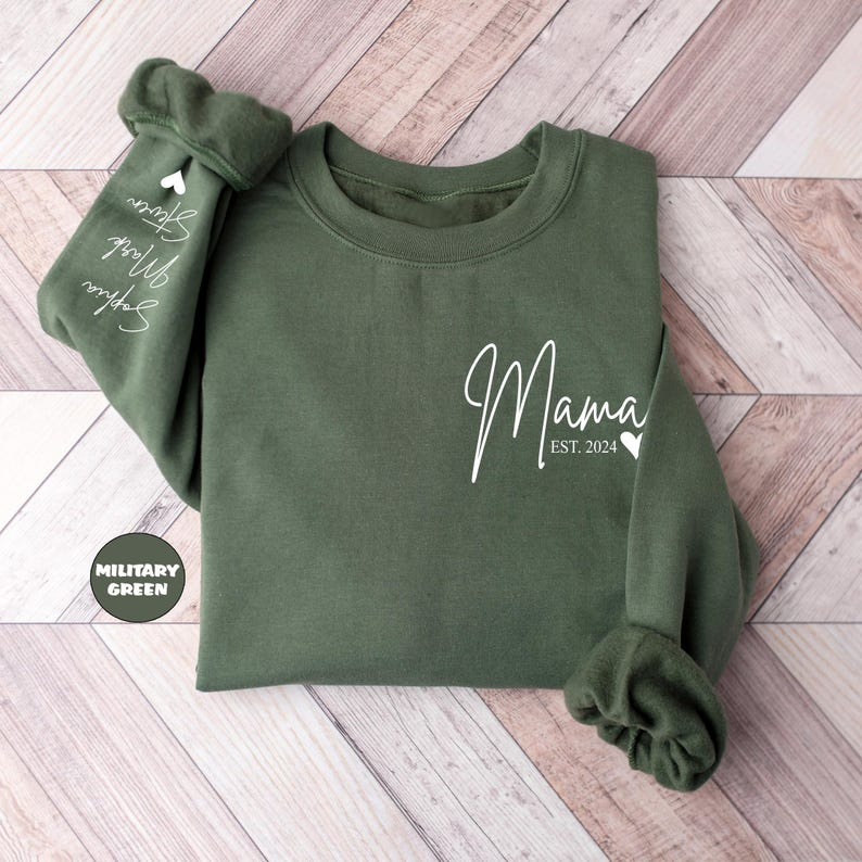 Custom Mama Sweatshirt With Kids Names On Sleeve, Personalized New Mom Hoodie, Pregnancy Announcement Outfit, Cute New Mama Clothing Gifts