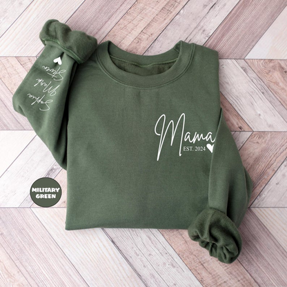 Custom Mama Sweatshirt With Kids Names On Sleeve, Personalized New Mom Hoodie, Pregnancy Announcement Outfit, Cute New Mama Clothing Gifts