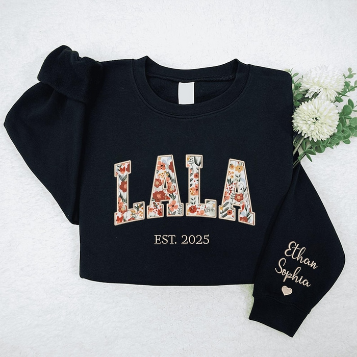 Custom Embroidered Lala Sweatshirt, Lala Floral Applique Sweatshirt, Lala Sweatshirt, Gifts For Nana, New Grandma Gifts, Lala Lolly Hoodies