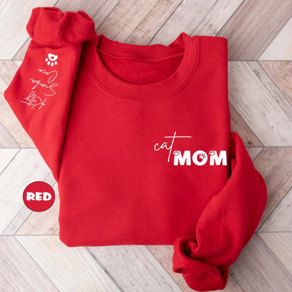 Custom Cat Mom Sweatshirt With Pets Names On Sleeve, Personalized Cat Mama Hoodie, Cat Lover Outfit, Mom Of Cat Clothing, Mothers Day Gifts