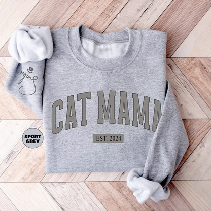 Custom Cat Mama Sweatshirt, Personalized Cat Mom Hoodie, Cat Owner Outfit With Pets Names On Sleeve, Cat Lover Clothing, Mothers Day Gifts