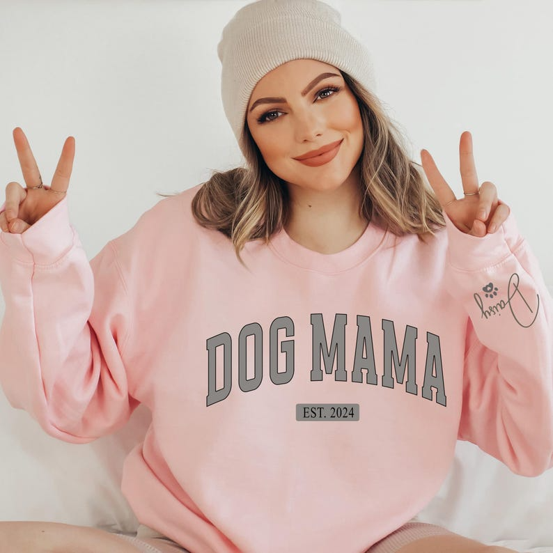 Personalized Dog Mama Sweatshirt, Custom Dog Mom Hoodie, Cat Lover Women Outfit, Pet Owner Clothing With Pets Names On Sleeve, Birthday Gift