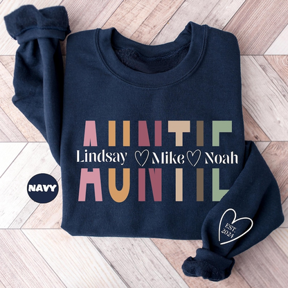 Custom Auntie Sweatshirt, Personalized Aunt Hoodie With Nephew Niece Names, Pregnancy Announcement Outfit, New Aunt Clothing, Auntie Gifts