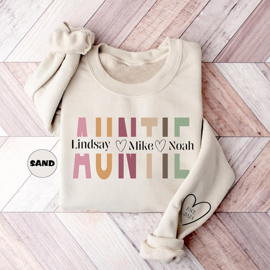 Custom Auntie Sweatshirt, Personalized Aunt Hoodie With Nephew Niece Names, Pregnancy Announcement Outfit, New Aunt Clothing, Auntie Gifts