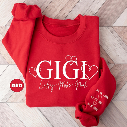 Personalized Gigi Sweatshirt With Grandkid Name, Custom Grandma Hoodie With Birth Dates On Sleeve, Grammy Outfit, Granny Clothing, Nana Gift