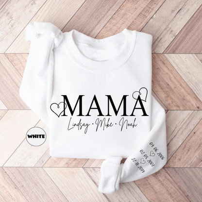Custom Mama Sweatshirt With Kids Names, Custom Mom Hoodie With Birth Dates On Sleeve, Mommy Outfit, Cute Momma Clothing, Mama Birthday Gifts