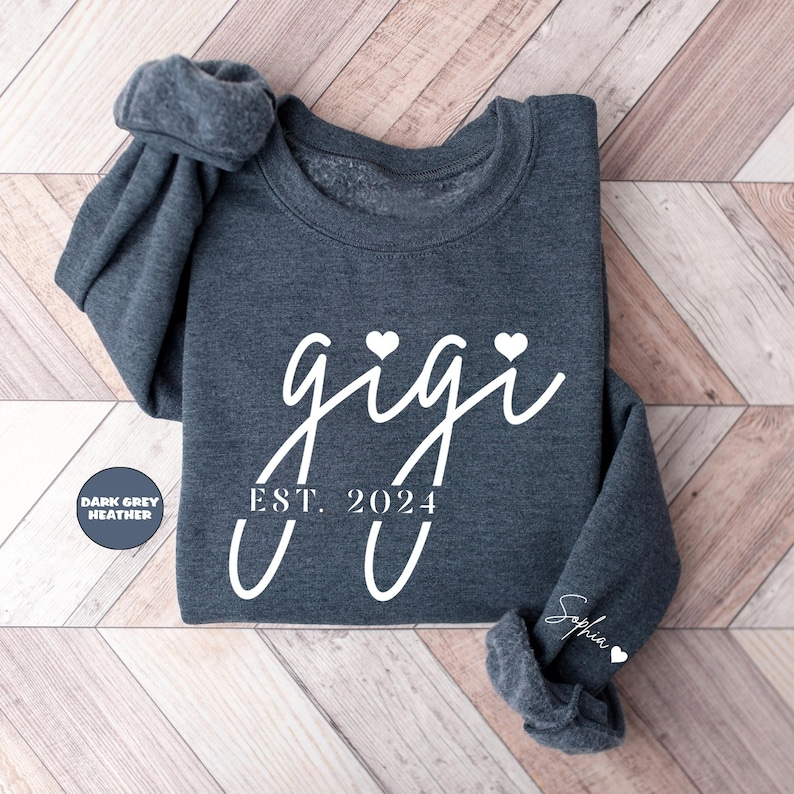Custom Gigi Sweatshirt With Grandkids Names On Sleeve, Personalized New Grandma Hoodie, Pregnancy Reveal Granny Outfit, Grammy Clothing Gift