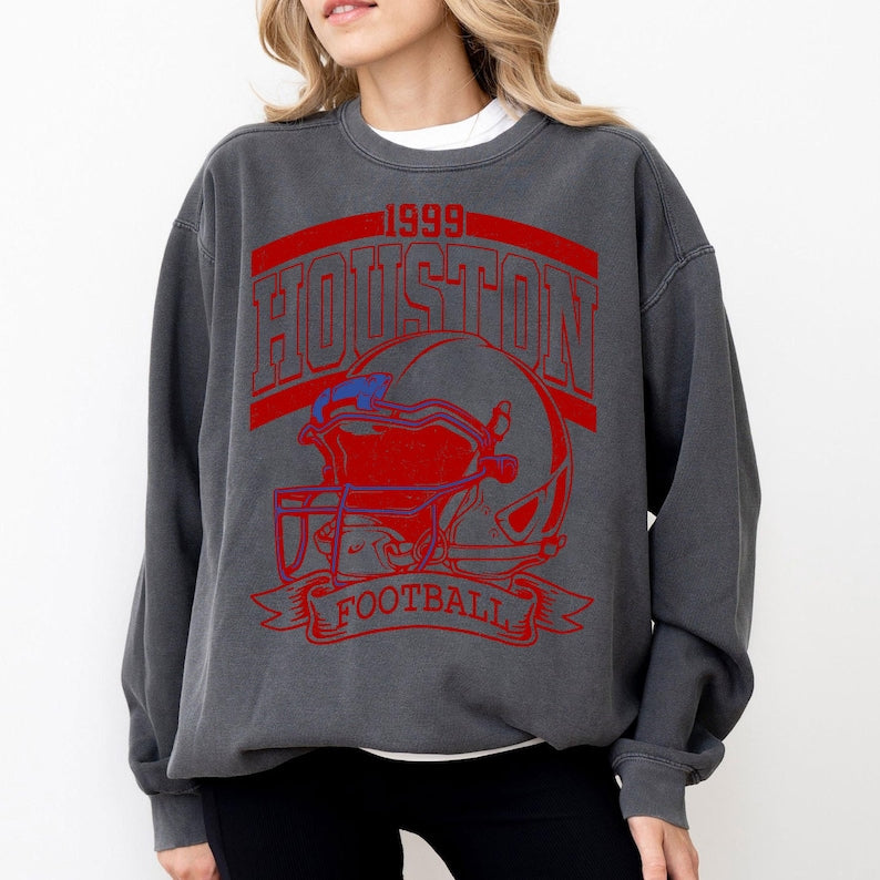 Vintage 90s Style Houston Football Sweatshirt, Game Day Shirt, Houston Team Football Shirt, Sunday Houston, Houston Football