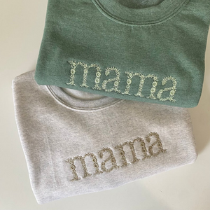 Personalized Mama Grandma Embroidered Sleeve Sweatshirt Neutral Mama Mimi Gigi Crewneck Custom Name Shirt Mama Pullover Sweater Gift for Mom