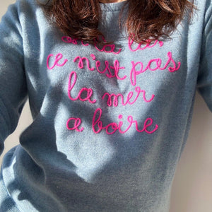 Customized 100% CASHMERE Sweater, Embroidered Cashmere Clothing for Women, Chainstitch Embroidery Funny Shirt, Trendy Crewneck, Gift for Her