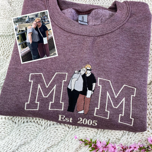 Mama-sweater met foto, aangepaste geborduurde hoodie portret mama en kinderen, aangepast varsity-shirt, borduurshirt voor moeder mama mama