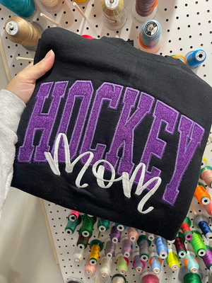 Hockey Mom Glitter Applique Embroidered Sweatshirt