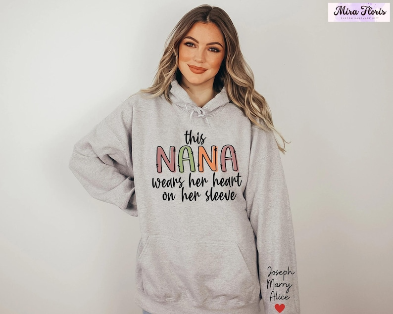 CUSTOM Nana Sweatshirt with Kids Names on Sleeve, Personalized Nana Sweater, Nana Gift from Grandkids, Cute Grandma Shirt, New Grandma Gift