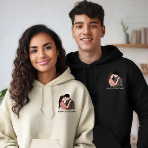 Custom Portrait Hoodie for Couples, Hoodie with Date, Couple Hoodies, Matching Embroidered Hoodies, Romantic Couple Gift