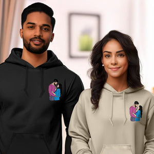 Custom Portrait Hoodie for Couples, Hoodie with Date, Couple Hoodies, Matching Embroidered Hoodies, Romantic Couple Gift